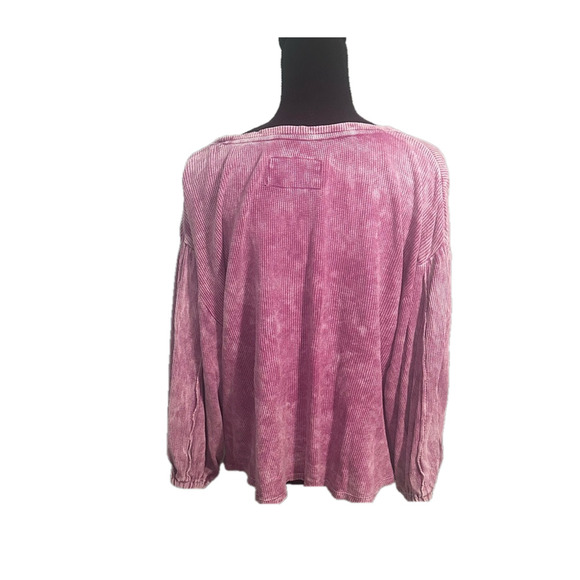 Pilcro Anthropologie Tie Dye Thermal Top-3/4 Sleeves Petite Pink - Picture 4 of 10